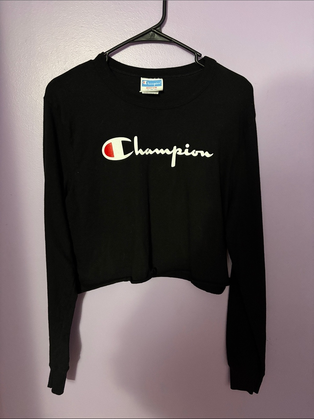 Champion Black Cropped Long-Sleeve Logo Top